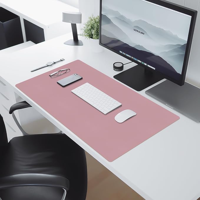 Leather Desk Pad Mat, Dusty Pink Desk Mat, 23.6" x 13.7" | Non-slip and Waterproof Computer Mat, Desk Protector for Office/Home, Desk Accessories for Women