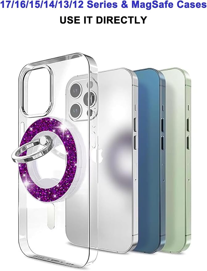 Magnetic Phone Ring Holder for MagSafe, Glitter Magnetic Grip Compatible with iPhone 17 16 15 14 13 12 Pro Max,Pro,Plus,Mini, Pixel 10 Series Mag Safe Accessories,Adjustable Kickstand,Silver