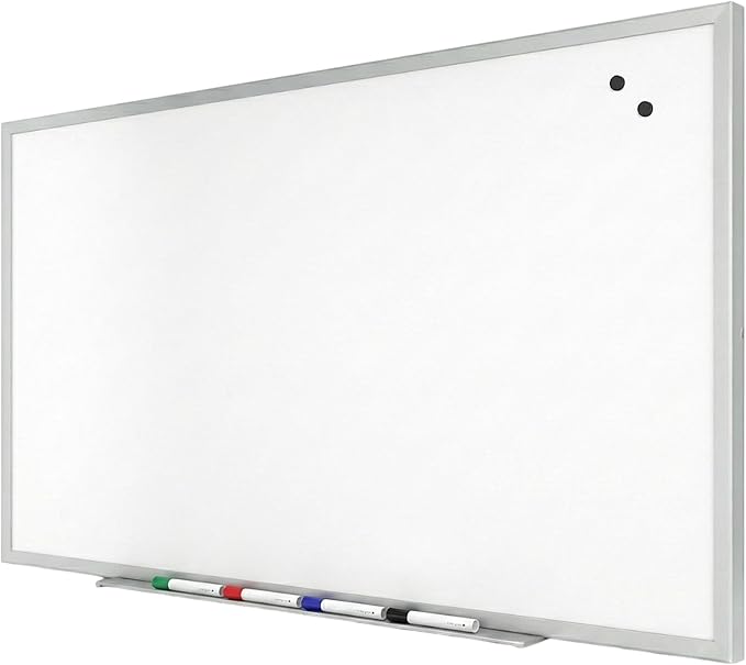 TRU RED Magnetic Porcelain Whiteboard | Dry Erase Board for Wall, White Board with Black Frame, 5 ft x 3 ft, 4 Multicolor Markers Included