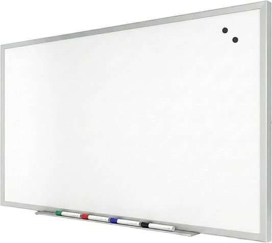 TRU RED Magnetic Porcelain Whiteboard | Dry Erase Board for Wall, White Board with Black Frame, 5 ft x 3 ft, 4 Multicolor Markers Included