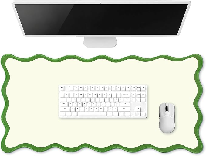 Hahafelt Scalloped Desk Mat Waterproof,Green,31.5 X 15.8 Inches | Coquette Preppy Style for School Office Makeup Vanity, Nonslip Gaming Desktop Protector with Scalloped Stitched Edge Mat