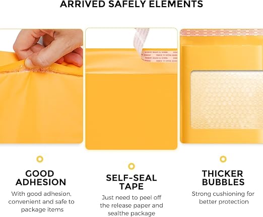 Fuxury Kraft Bubble Mailer 4x8" Pallet 19200 Pack Self Seal Padded Envelope | Usable Size 4x7" Bubble Envelopes Waterproof Cushioned Padded Mailers Packaging for Small Business #000 Yellow
