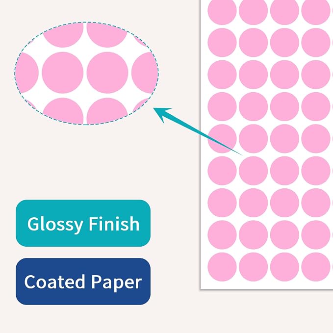 1" Pink Dot Stickers 1050 PCS Circle Round Colored Coding Label | Used for manual labor in kindergartens, garage yard price sales, organizing activity color groups,marking spice bottles
