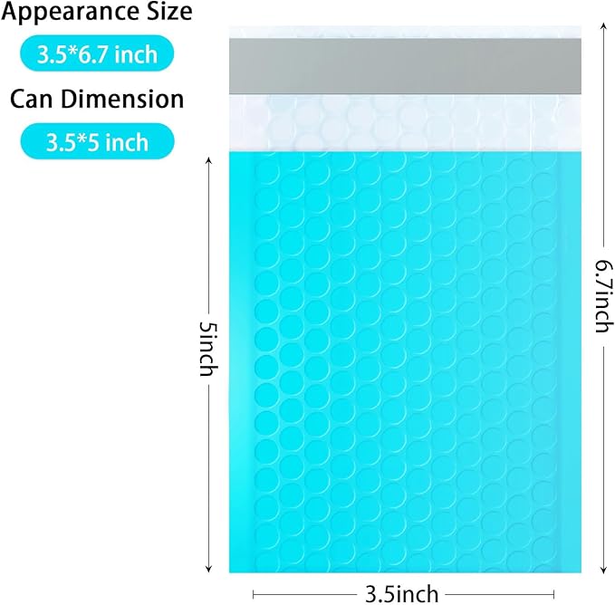 Dasen Bubble Mailers 3.5x5 Inch 50 Pcs,Small Self-Sealing Mail Shipping Bags,Teal Padded Envelopes #0000