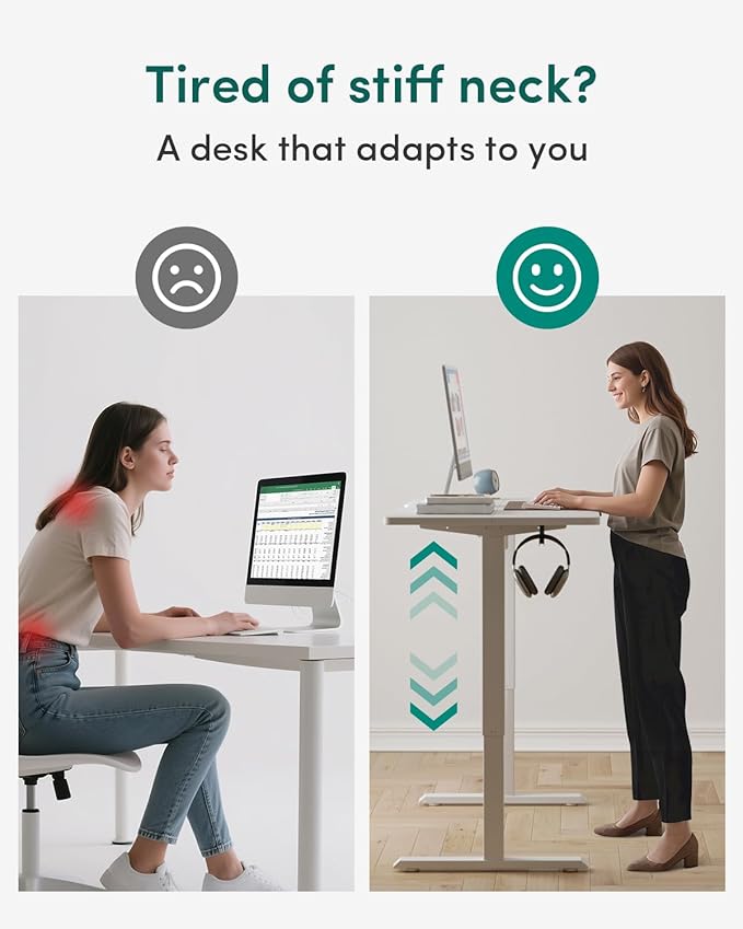 CubiCubi 55 x 28 Large Standing Desk, Height Adjustable Electric Computer Desk, 28" Deep Desktop, Sit Stand up Home Office Workstations with 4 Preset Heights, White