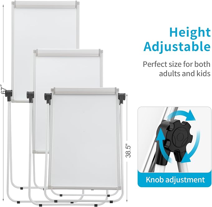 U-Stand Magnetic Whiteboard Easel, 36 x 24 Inch Dry Erase Easel with Stand | Double-sided Dry Erase Board Easel with Flipchart Paper Pad, Height Adjustable Standing, For Home Office, Homeschool & Studio