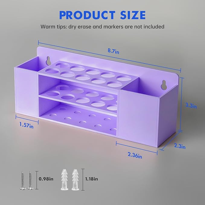 Wall Mounted Magnetic Dry Erase Marker Holder for White Board | Acylic Strong Magnet Pen Holder for Fridge&Refrigerator, Pencil Holder for Classroom, Office, Locker Organizer-Purple