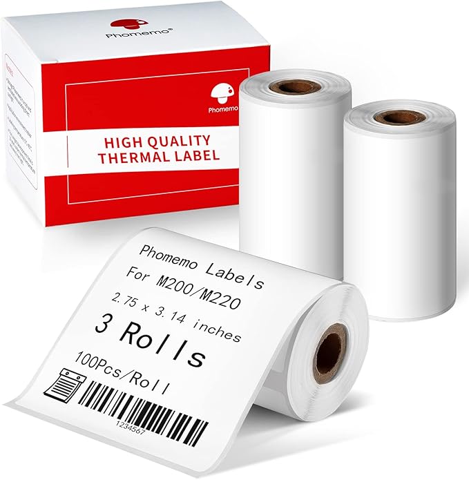 Phomemo Compatible Thermal Labels 2.75” x 3.14" - 300 White Self-Adhesive Shipping Address Labels for M220/M250/M200/M221/M260 Label Makers, Direct Thermal Paper, 3 Rolls