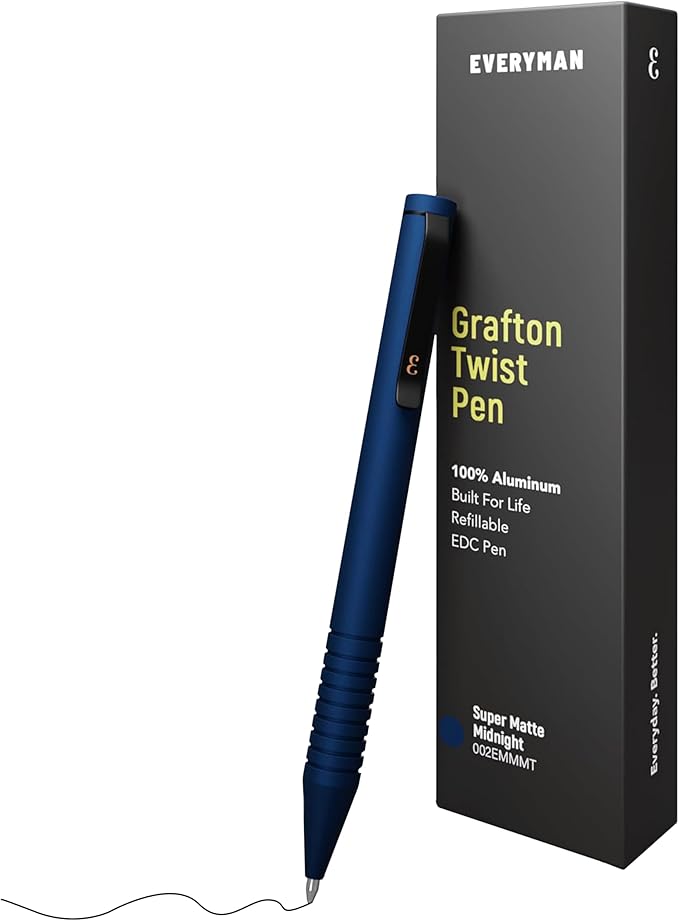 Everyman Midnight Super Matte Mini Twist Gel Pen | Compact Refillable 0.7mm Gel Pen with Twist Mechanism | Durable Metal EDC Writing Tool for Travel, Office, Work & Gifting