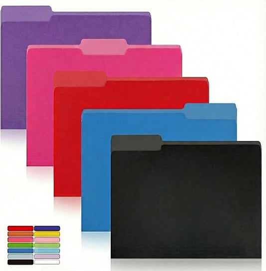 100 Packs Colored File Folders,1/3-Cut Tabs,Assorted Color Letter Size File Folder,8.5"x11" Manila File Folders for Office,School and Home,Organizer File Folder(Black, Blue,Red,Pink,Purple)