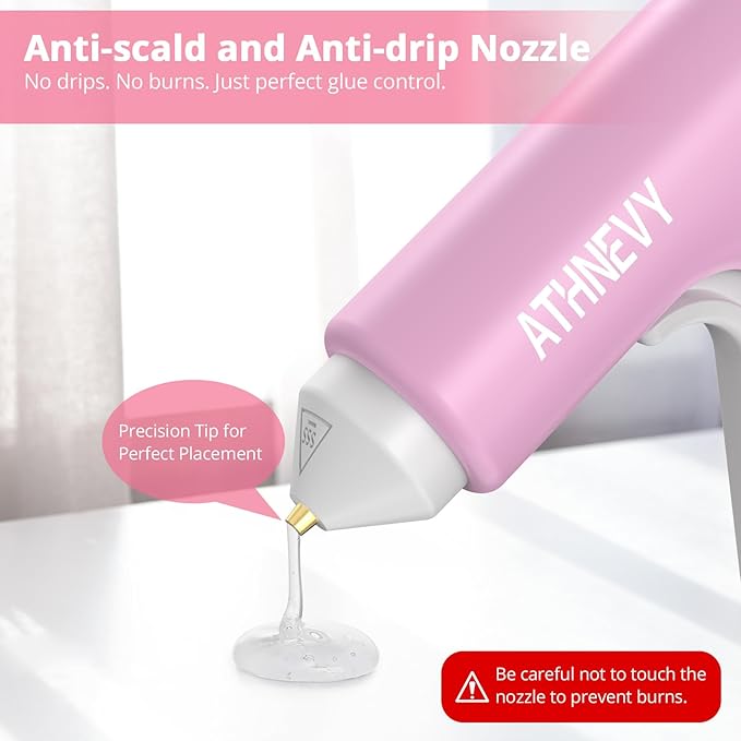 Cordless Hot Glue Gun, 10s Fast Preheat, 30PCS Mini Glue Sticks 7x100mm, 4V 20W Type-C Rechargeable, Anti-Drip, Auto-Off, for DIY Crafts, Repair, Decoration (Pink)