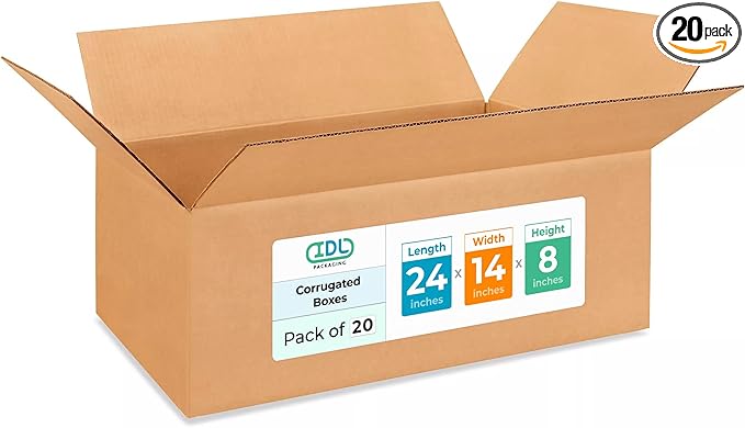 Large Shipping & Moving Boxes 24"L x 14"W x 8"H (20-Pack) - Extra Strength 200 lb vs Regular - USA-Made Corrugated Packing Boxes for Moving Large - Moving Cardboard Box by IDL Packaging -