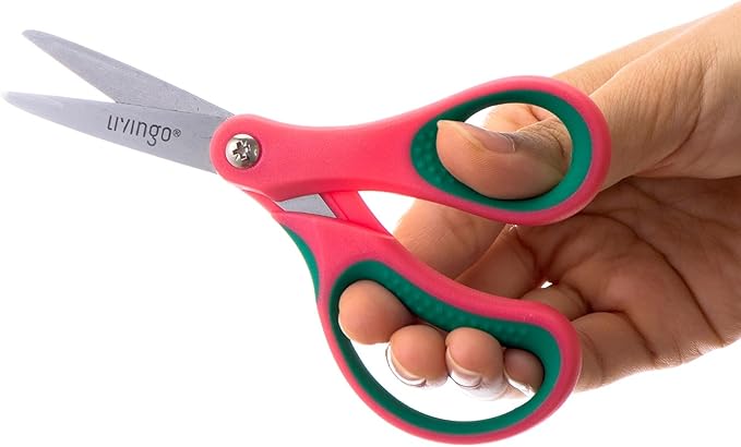 LIVINGO 5" Kids School Scissors: Small Safety Scissors Pointed Tip, Soft Handle Right Left Handedfor Craft, Classroom, Child, Toddler, Assorted Colors, 3 Pack