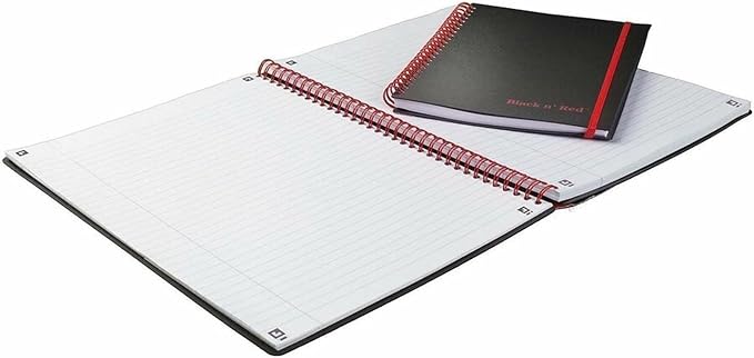 Black n' Red Notebook, Business Journal, 8-1/4" x 5-7/8", 70 Sheets, Ruled, Optik Paper, Scribzee App, Flexible Poly Cover, Wirebound, Black (C67009)