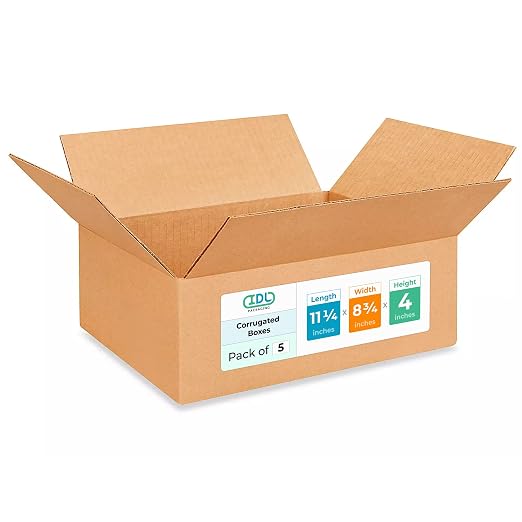 IDL Packaging 11 1/4"L x 8 3/4"W x 4"H Letterhead Cardboard Box (Pack of 5) for Moving, Shipping or Storage, Made in USA, 100% Recyclable, Brown. Packaging Boxes for USPS, UPS, FEDEX Shipping | Extra Strength 200 lb vs Regular - Corrugated Moving Boxes...