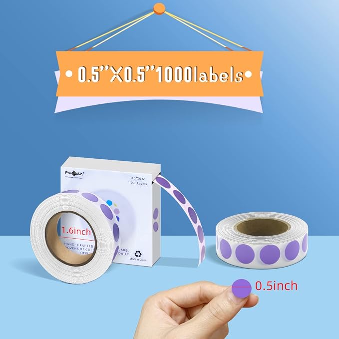 PARLAIM 0.5 Inch Round Permanent Adhesive Color-Code Dot Stickers,1000 Stickers (Lavender)