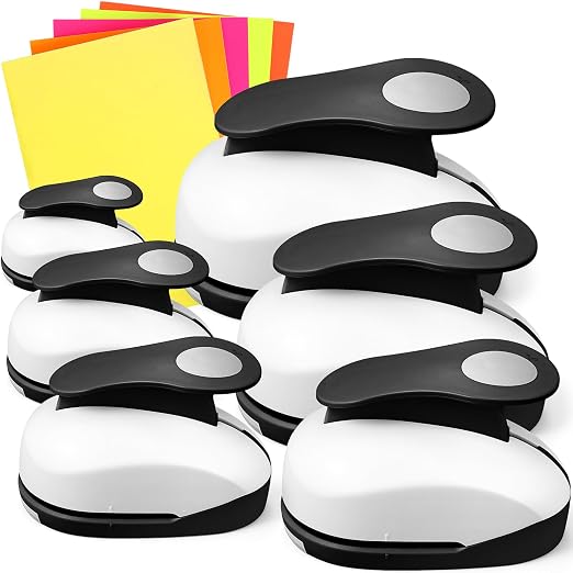 CHENGU 6 Pcs Circle Punch Set 3in/2in/1.5in/1in/0.6in/0.3in Scrapbook Hole Punchers Crafting with 10 Sticker Paper Round Cutter Scrapbook for Office Supplies DIY Albums Photos(Black)