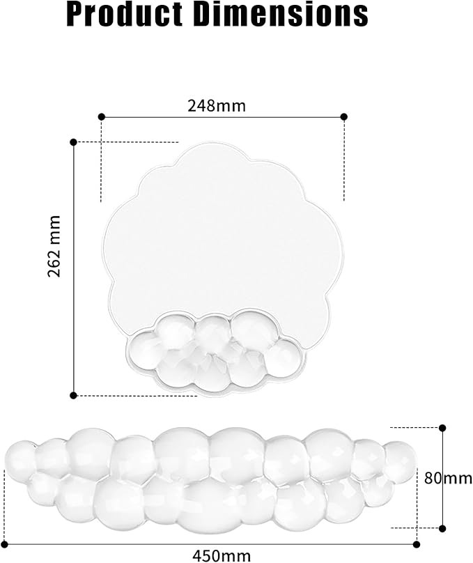 Mouse Pad with Wrist Rest, Soft Cloud Gel Keyboard Mouse Pad Set with Hand Wrist Support, Cute Non Slip Office Desk Accessories for Comfort/Pain Relief/Computer/Laptop (2Pc Clear Cloud)
