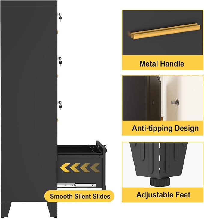 4 Drawer File Cabinet with Lock, Wide Metal Cabinet for Home Office | Wide lateral file cabinet for Letter, Legal, A4 and F4 hanging folders; individual locks, adjustable feet, anti-tip design