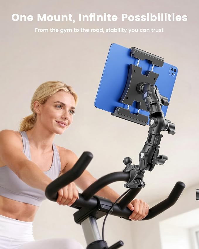 OHLPRO Tablet Holder for Mic Stand, 360° Adjustable Long Arm Tablet & Phone Mount with Clamp, for Treadmill Handlebar, Peloton Bike, Stroller, Wheelchair, Fits 5–13" Devices