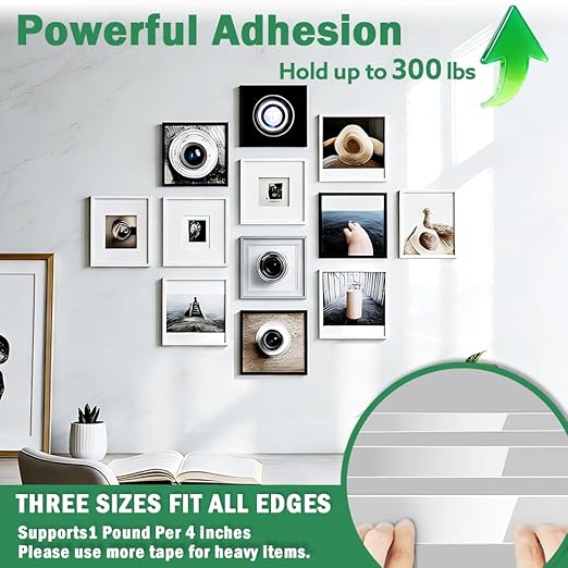 3 Rolls Double Sided Tape Heavy Duty - Total 30FT, Extra Strong Nano Tape Adhesive Strips Filament Tape, Clear Mounting Tape Removable Two Sided Adhesive Tape for Walls, Posters, Rug, Picture Hanging