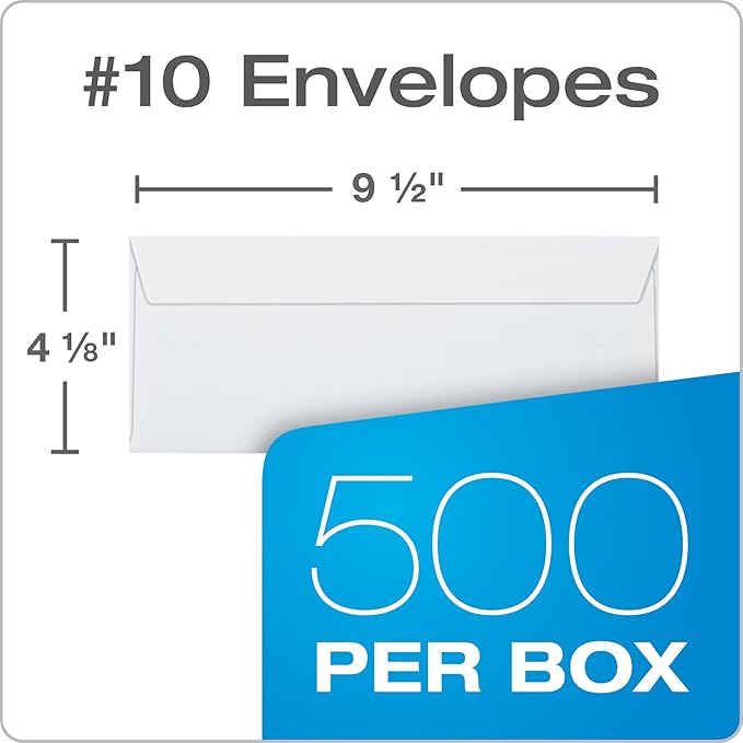 Columbian #10 Security Envelopes,Self Seal Envelopes for Home,School,and Business Mailings,No Window,4-1/8 x 9-1/2 Inches,Durable 24 lb White Paper,500 Count (Pack of 5)