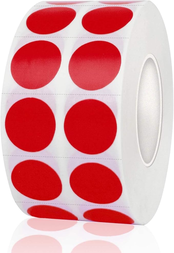2000 Pieces 0.5 Inch Round Color Coding Labels,Circle Dot Stickers Used for Classroom Office and More,with Perforation Line (Red)