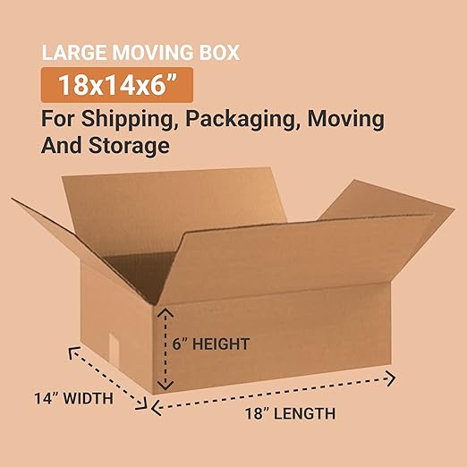 BOX USA Shipping Boxes Flat 18"L x 14"W x 6"H 25-Pack - Corrugated Cardboard Box for Moving, Mailing, Packing, Packaging and Storage