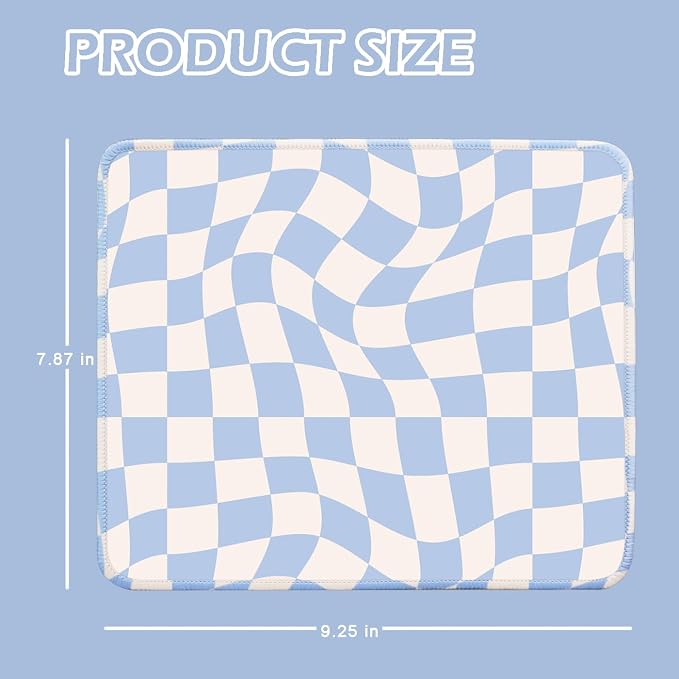 Mouse Pad for Desk with Stitched Edge, Premium Cute Washable Mouse Pads. Computer Mousepad with Non-Slip Rubber Base, Mousepads for Laptop, 9.25x7.75x0.12 inch (Wavy Grid)