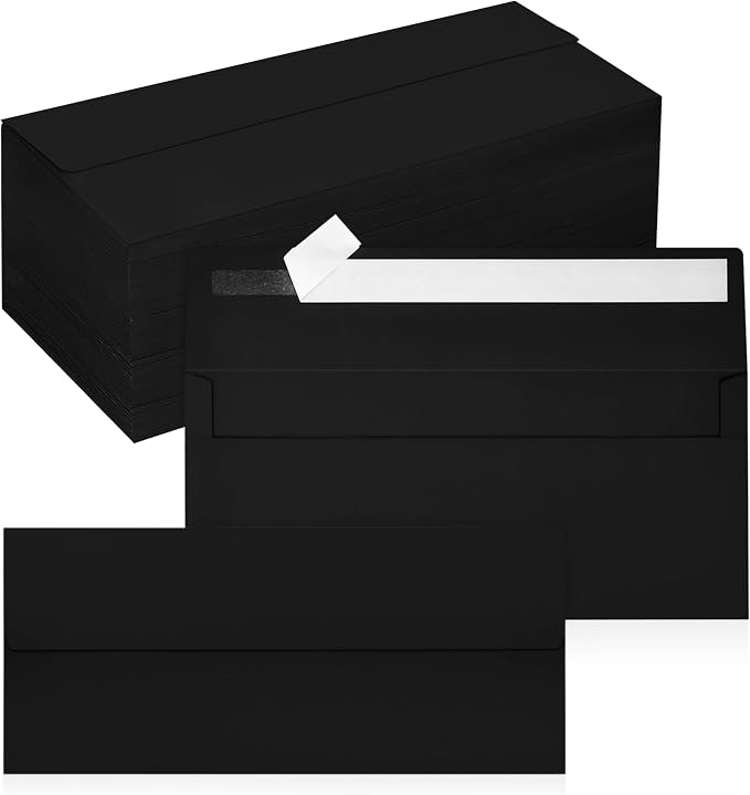 200 Pack #10 Black Envelopes Letter Size Self Seal Business Envelopes | Security Mailing Envelopes, 4 1/8 x 9 1/2 Inches