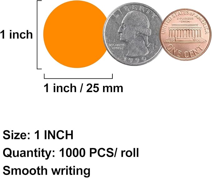 1000 Pcs Round Stickers 1 Inch Color Circle Dot Stickers Small Code Labels for Office Shop Yard Sale Home Classroom Marking (Orange, 1 inch)
