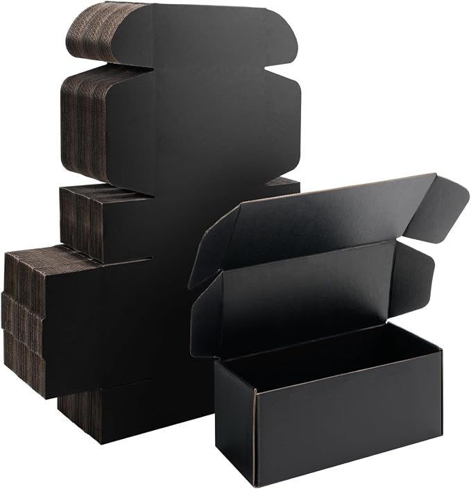 7x3x3 inch Black Shipping Boxes for Small Business- Set of 25 | Sturdy ECT 32 Corrugated Cardboard Mailer Boxes, Easy Assemble for Packaging, Mailing, Gift