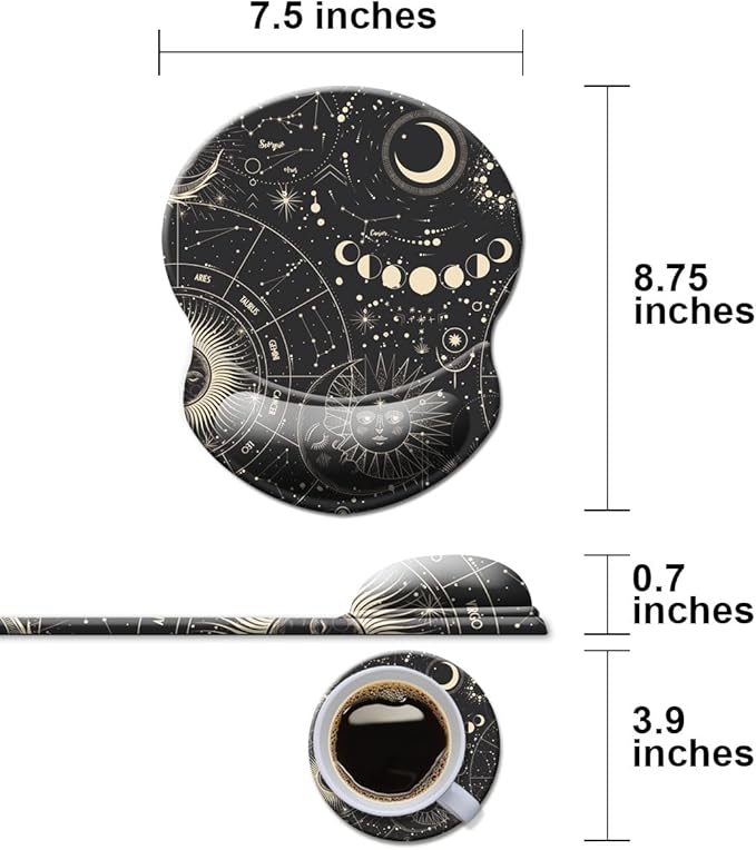 Mouse Pad with Wrist Support, Non Slip Mousepad Wrist Rest for Office, Computer, Laptop & Mac- Durable & Comfortable & Lightweight Ergonomic Support Mouse Mat Moon Stars