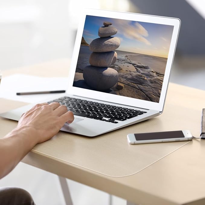 NATRKE Clear Desk Mat Pad, 35.4"x15.7" Large Transparent Computer Desk Mat Plastic Desktop Protector, PVC Writing Pad Round Edge, Waterproof Wipeable Non-Slip Table Protector for Home Office, Frosted