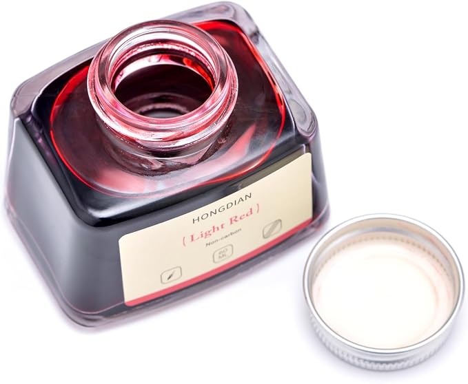 Hongdian Fountain Pen Bottled Ink Light Red Color, 60ml Non Carbon Inkwell Bottle, Artist Calligraphy Ink