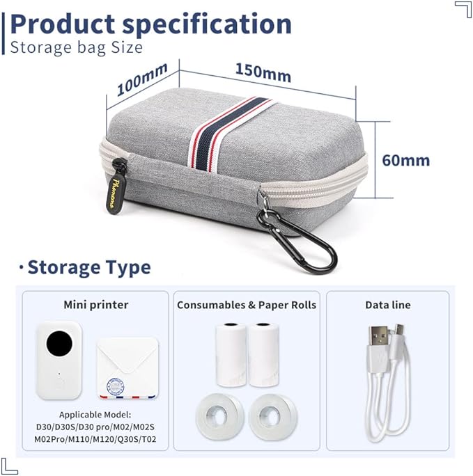 Phomemo Label Printer Case Hard Carry Case Compatible D30/M02/Q31/M110/T02 Label Printer, Label Maker Labeler Storage Holder