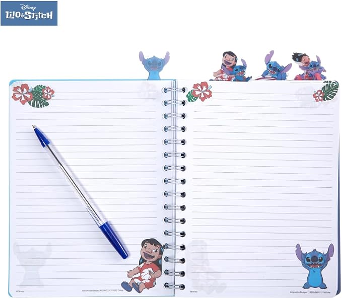 Disney Lilo and Stitch Tab Journal Notebook, Spiral Bound, 96 Lined Pages, 8 x 7 inches, Blue