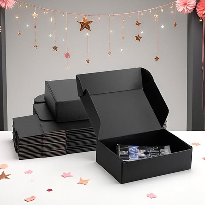 10x7x3 inch Black Shipping Boxes for Small Business- Set of 25 | Sturdy ECT 32 Corrugated Cardboard Mailer Boxes, Easy Assemble for Packaging, Mailing, Gift Giving & Ecommerce Packing