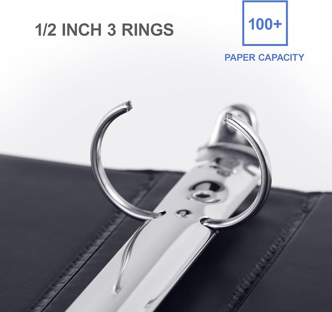 ViVin 1/2 Inch Binders 3 Ring, Sturdy Half Inch Binders, 36 Pack, Black | PVC-Free, Fits 100 Sheets of 8.5'' x 11'' Paper, Clear View Cover, 2 Interior Pockets, Office Home School Use