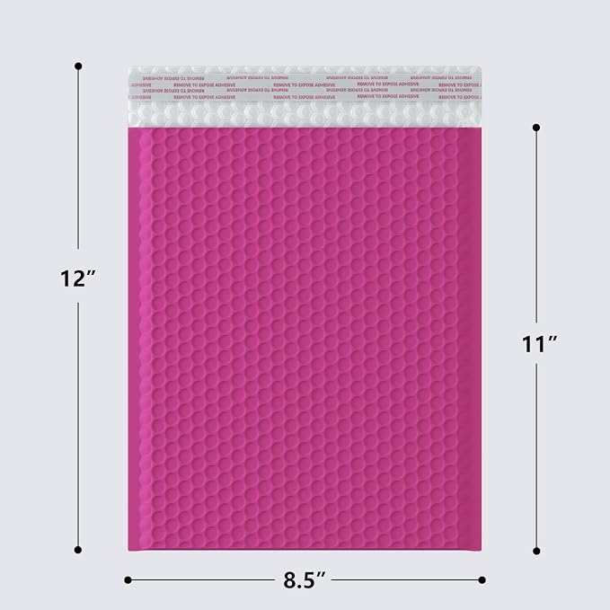 8.5x11 Inch Bubble Mailer 40 Pack, Waterproof Padded Envelopes with Strong Self-Seal Adhesive, Cushioning Shipping Bags with Bright Color for Small Business - Rose Red