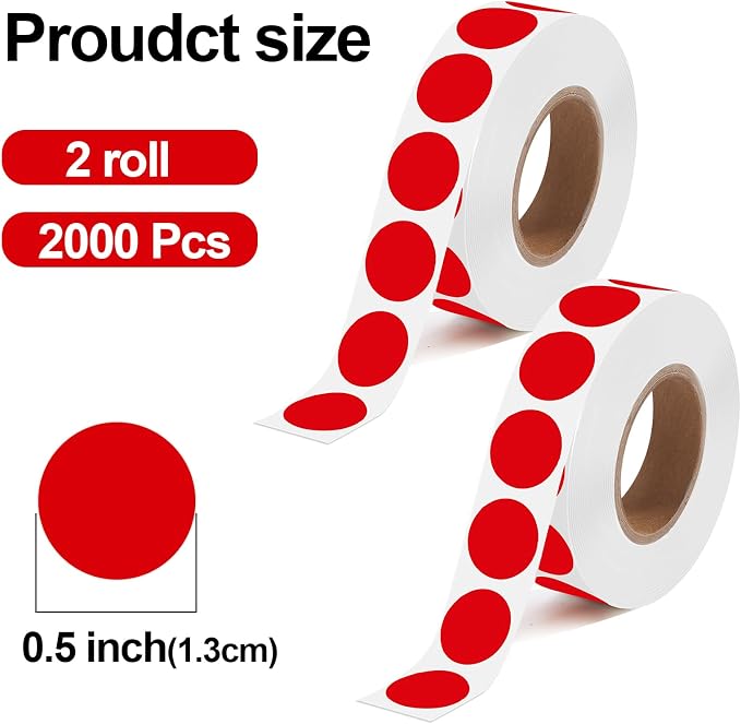 2000 Pcs Round Stickers 1/2 Inch Color Circle Dot Stickers Small Code Labels for Office Shop Yard Sale Home Classroom Marking