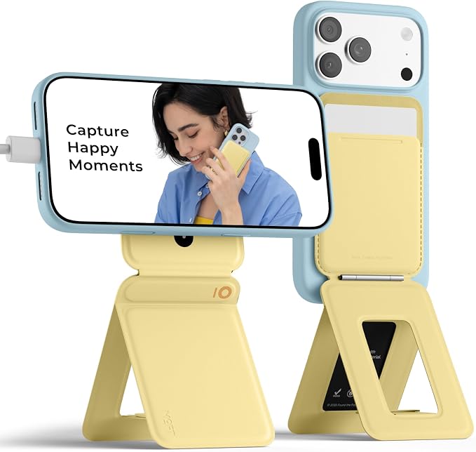 MOFT Phone Tripod Stand & Wallet, NFC Card Holder, Hold 1-2 Cards | Mulit-Angles | Portable l MOVAS Leather | Magsafe Compatible | Easy to Charge | Travel Essential |For Content Creators