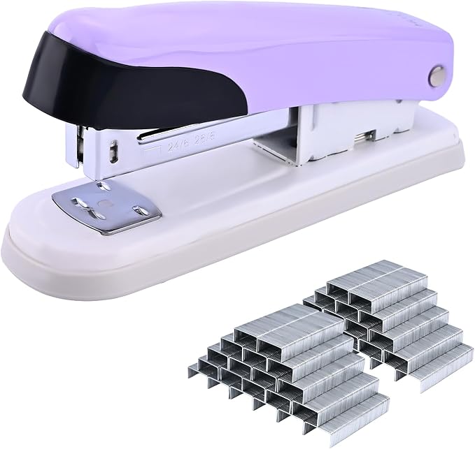 Temiary Stapler, Desktop Metal Staplers with 2000 Standard Staples, 25 Sheet Capacity, One Finger Stapling, Jam Free, No Effort Staplers For Classroom, Office or Desk (Purple)