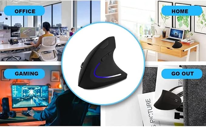 Wireless Mouse Ergonomic Vertical Left-Handed Mouse Ergo LED Light High Precision Optical Cordless Lightweight Left Hand Mice Women Men Gift for PC Computer Laptop Mac Office,1600 DPI,Side Buttons