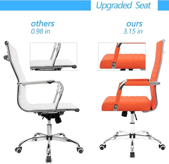 Furmax Ergonomic Office Desk Chair, Executive Ribbed Mid-Back PU Leather Conference Room Chair Adjustable Swivel Chair with Arms (1, Orange)