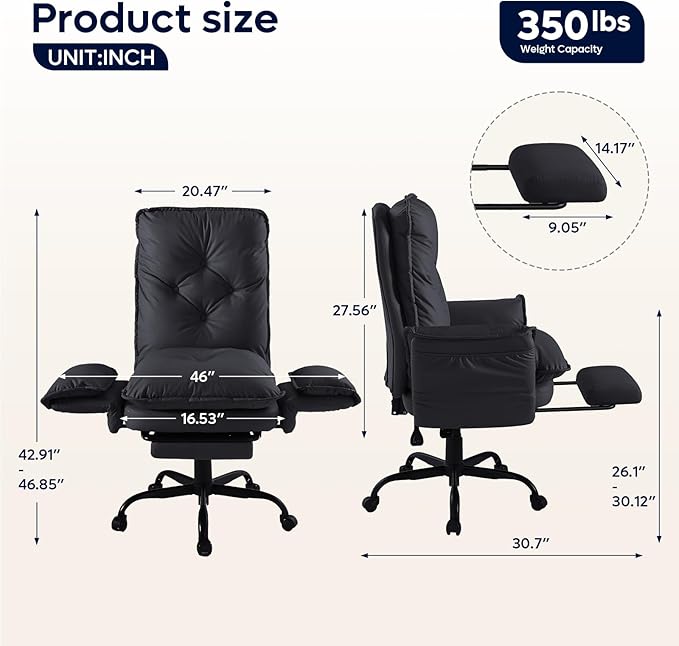 Bestier Cross Legged Office Chair with Footrest, High Back Criss Cross Chair with Reversible Armrests and Wheels, Big and Tall Reclining Office Chair for Home PU Leather Black