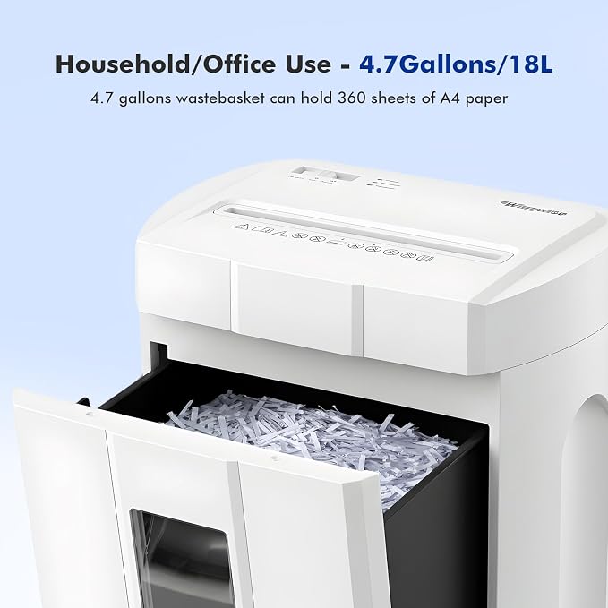 Wingwise Ultra Low Noise 48dB Paper Shredder for Home Office | 15 Sheets, P-4, 10 Mins Runtime, 4.7 gal, Cross Cut, Shreds Credit Cards & CDs