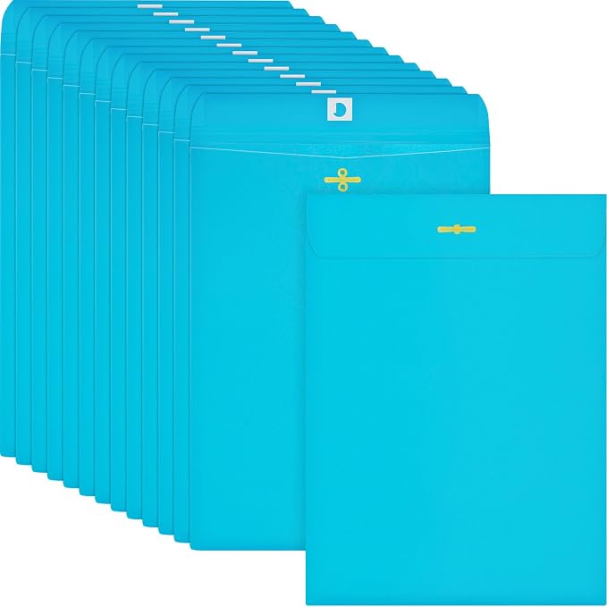 Geyee 200 Pcs Clasp Manilla Envelopes Gummed Colored Envelopes for Storing or Mailing for Home Office Business Supplies (9 x 12 Inch,Blue)