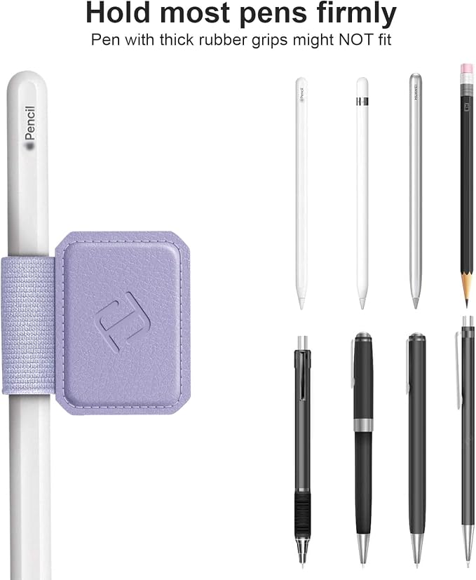 Fintie 4 Pack Pen Loop Holder for Apple Pencil Pro, USB-C/1st/2nd Gen | Elastic Adhesive PU Leather Sleeve, Secure Pen Holder, Attaches to Tablet Cases, Fits Stylus Pens, Lilac Purple