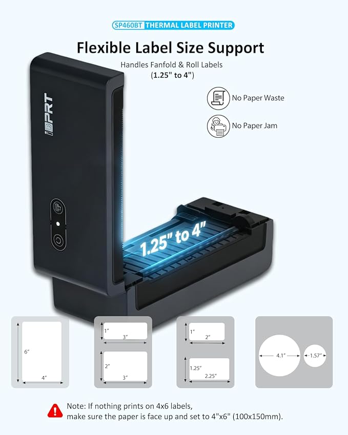 iDPRT Bluetooth Thermal Shipping Label Printer, 4x6 Wireless High-Speed Label Maker for Small Business, Compatible with Android, iPhone, Windows & Mac for Amazon, Ebay, Shopify, USPS, SP460BT